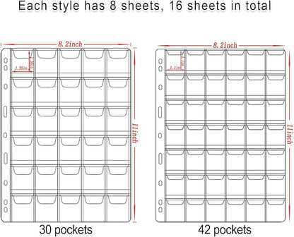 576 Pockets Coin Collection Album Book Holder for Collectors, 2 Size Coin Collecting Pages Fireproof Coin Collecting Album for 17/20/23/25/27/30mm Coins