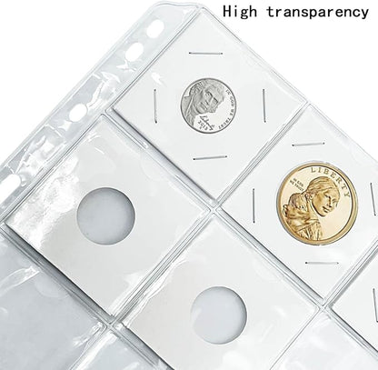 300 PCS Cardboard Coin Flips with 15 Sheets Coin Pocket Pages, 6 Assorted Sizes 2" x 2" Cardboard Coin Holders Coin Flips Coin Collection Supplies for Dime, Penny, Quarter, Nickels, Dollars Collecting