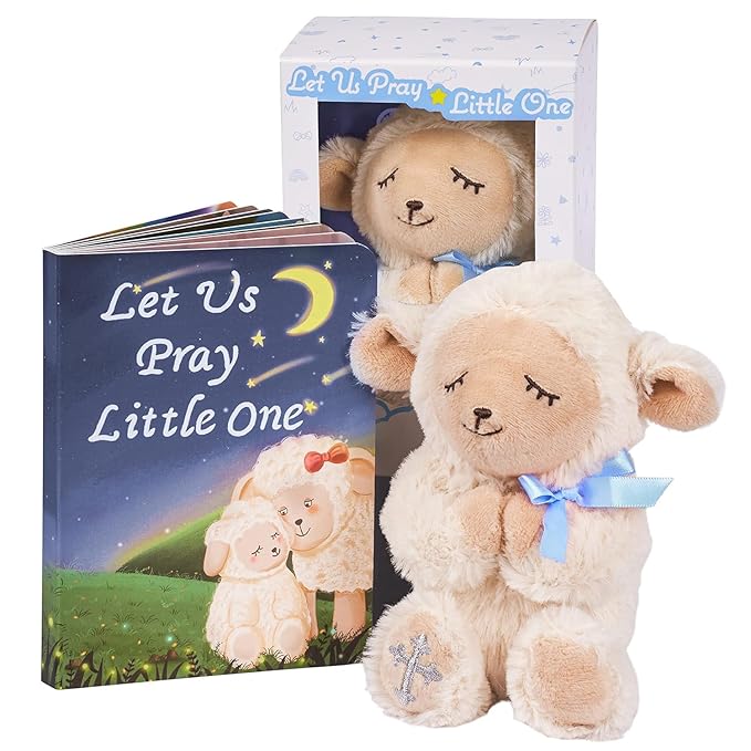 Baptism Gifts for Boys, Great Christening, Dedication and Baptism Gift Set for Boys and Newborn Baby, Includes 7" Praying Lamb Plush Toy and Let Us Pray Baby Book in Keepsake Gift Box