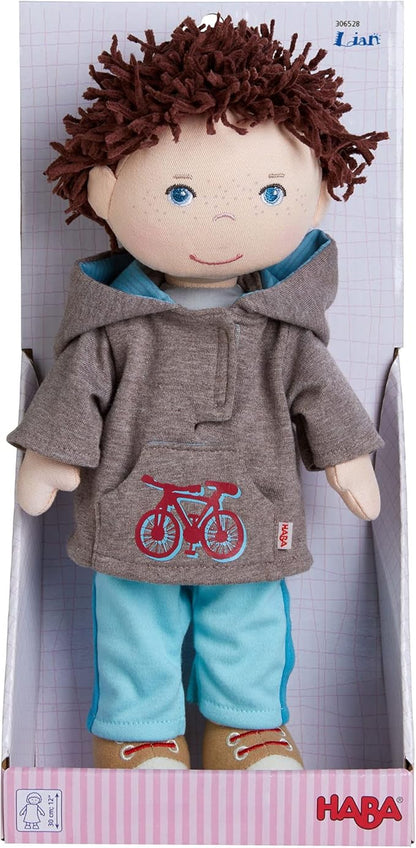 HABA Lian 12" Soft Doll - Baby Boy Doll with Brown Hair and Blue Eyes, Perfect Plush Toy for 18 Months & Up with Embroidered Face (Machine Washable)