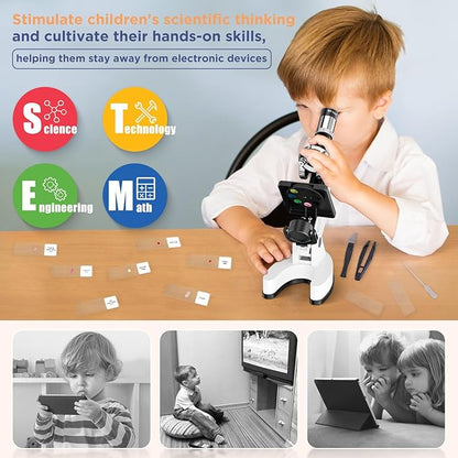 100X-1200X Kids Microscope Kit for Children: Compound Microscope for Kid STEM Biology Discovery - Science Experiments Microscopio Set with Metal Frame, Carrying Box Educational Gift for Child 8-12