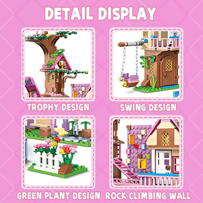 Fantasia Summer Tree House Building Blocks Multi Level Playset with Pool Rope Swing Bridge Creative Construction Toy for Kids Teens