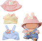 17cm Doll Clothes | Fashion Kawaii Chic Style Set for Dolls | 3-Piece Outfit with Colorful T-Shirt, Star Blue Romper & Pink Hat (NO Doll)