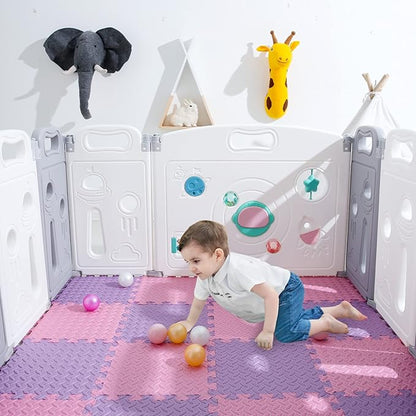 Foam Floor Mats for Kids, 12 x 12 Inch 16 Tiles 0.4" Thickness Foam Play Mat, Non-Toxic Square Interlocking Floor Mats Rubber Baby Play Mat for Toddlers(Pink/Purple)