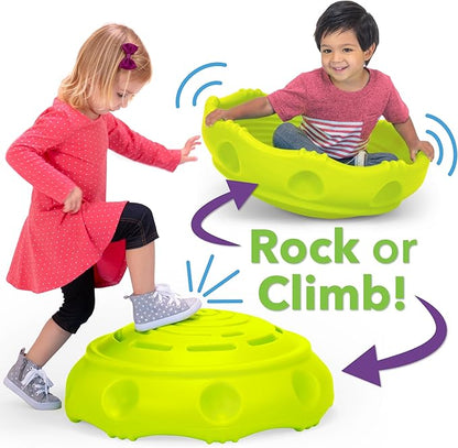 Simplay3 Two Sided Rock Around Wobble Disk and Climbing Dome for Toddlers and Kids - Rocking and Climbing - Indoor/Outdoor - Yellow/Green, Made in USA (1 Pack)