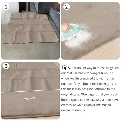 Baby Play Mat for Floor,Extra Large 79"×118" Tummy Time Mat,Thicker Memory Foam Mats for Toddler,Infant,Kids,Water Repellent Ultra Soft Coral Velvet,Non-Slip Backing Safe for Crawling(Beige)