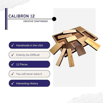 Creative Crafthouse Calibron 12 - Impossible 12 Piece Wooden Brain Teaser for Adults - Very Difficult Wood Puzzle - Made in USA
