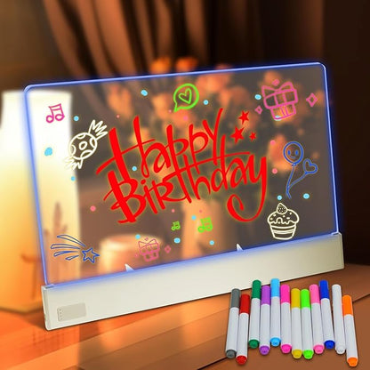 Doodle Glow, Led Drawing Board for Kids Aged 3 Above (Rechargeable Style),13.2"X10",7 Colors Doodle Glow Drawing Board, Include Led Board with Stand, 12 Markers, USB Cable