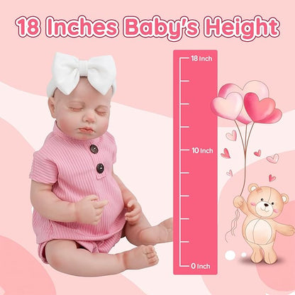 Jirachi Realistic Reborn Baby Dolls, 18 Inch Real Life Full Body Vinyl Sleeping Baby Girl, Newborn Lifelike Reborn Baby Dolls with Pink Clothing Set