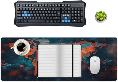 World Map Mouse Pad Large Extended Computer Full Desk Pad 31.5x11.8 inch Computer Mouse Mat Keyboard for Home Office Gaming