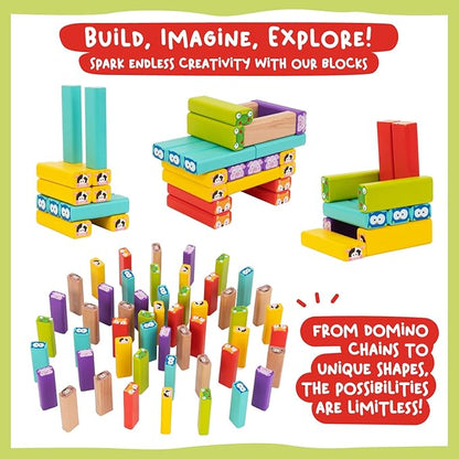 Nene Toys Wooden Tumble Tower Game with Animals & Colors, 4-in-1 Educational Family Board Game for Kids Ages 3-9, Creativity & Cognitive Skills Booster - Gift for Boys Girls 3+ Years