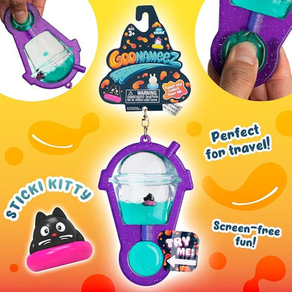 Goonameez Hand-Held Sensory Toy With Floating Characters - Mesmerizing Water Mix Fidget - Collect All 6 Unique Shapes for Squishy Fun, Perfect Travel! (Sticki Kitty)
