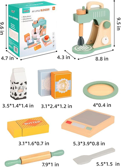 Wooden Blender Toys Play Set for Kids, Cookies Bake Mixer Toy, Montessori Pretend Play Food Kitchen Accessories for Toddler Girls and Boys (Blender)