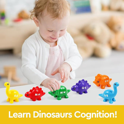 ABC Letters Matching Dinosaur Toys, Double-Sided Alphabet Learning Toy Birthday Valentine's Gifts for Kids : Uppercase Lowercase Letters Sorting and Matching Game, Party Favors Back to School Goodies