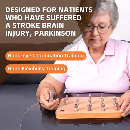 Beech Wood Occupational Therapy Wooden Pegboard with 15 Holes & 3-Size Bolts - Stroke Therapy Tools Equipment for Adults Fine Motor Skills, Hand Therapy Peg Board for Finger Dexterity Toys Exercises