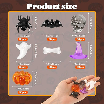 Halloween Acrylic Vase Filler, 240pcs Acrylic Pumpkin Ghost Bat Skull Head Witch Hats Gems Sensory Bin Table Scatter Vase Filler for Autumn DIY Crafts Home Centerpieces Table Decorations