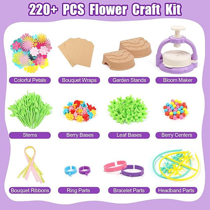 IQBOX Fabric Flower Bouquet Kit, Toys for Kids 4 5 6 7 8 Year Old – Build Your Own Flower Market, Open-Ended STEM DIY Craft Kits for Girls – Creative Birthday Gifts, Perfect for Preschool