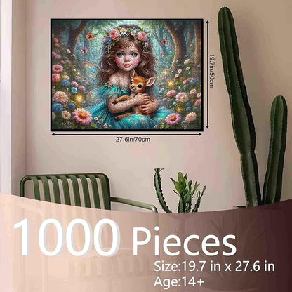 Tucocoo Enchanted Forest 1000 Piece Puzzle for Adults, Magical Fairy Girl and Fawn, Woodland Fantasy Scene Puzzles, Challenging Jigsaw for Relaxation, DIY Art Puzzle Gift Home Decor (20"x27")