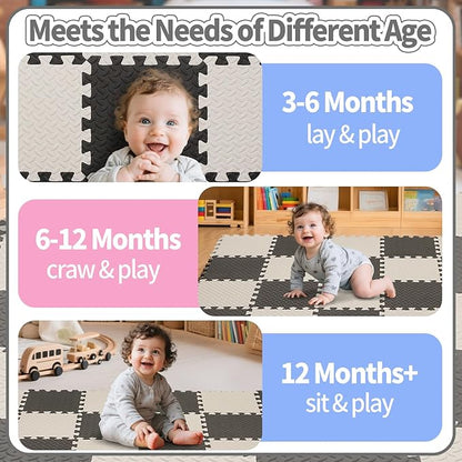 36 Tiles Foam Play Mat for Baby, 0.4 Inch Thick Foam Interlocking Floor Mats, Soft Non-Toxic Baby Playmat, Solid Colored Puzzle Play Mat Kids Floor Mats for Toddler(White/Black)