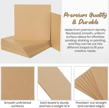 CALPALMY 24-Pack MDF Board 1/8 Inch Thick 12" x 12" Unfinished Wood Panels, 3mm Thick Medium Density Fiberboard Wood Boards for Crafts, Painting, Carpentry, Engraving, Interior Design, and More