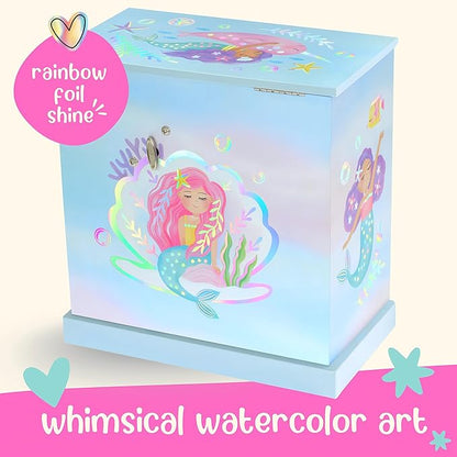 Mermaid Musical Jewelry Box for Girls - Kids Music Box with Drawers, Mermaid Mermaid Gifts for Girls, Mermaid Jewelry Boxes for Ages 3-10 - 9 x 5 x 9.3 in, Blue
