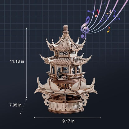3D Puzzles for Adults, Wooden 3D Puzzle Model Lotus Pavilion Music Box Toys Building Kits, DIY Wood Crafts Cool Toy Hobbies for Men Women, Creative Assembly Gifts