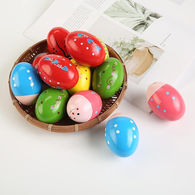 12Pcs Wooden Egg Shakers Hand Musical Maracas Percussion Instruments