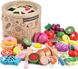 WHOHOLL Wooden Play Food for Kids Play Kitchen Accessories Playset with Basket, Pretend Cutting Food Montessori Toys for 3 4 5 6 Year Old, Velcro Vegetables Fruits Toys Gifts for Fine Motor Skills