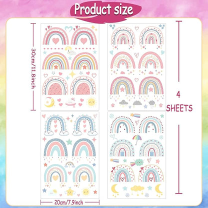 Glow in The Dark Boho Rainbow Wall Decals,Glowing Luminous Small Rainbow Wall Stickers Colorful Removable self-Adhesive Rainbow Sun Moon Star Heart Decals for Girls Bedroom Decoration