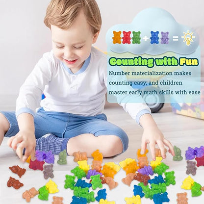 XINHUIDALSQ Rainbow Counting Bears Set of 60, 6 Colors Sorting Teddy Plastic Bears Math Manipulatives for Toddlers, 1 Inch Bear Conters Ages 3+ Kids