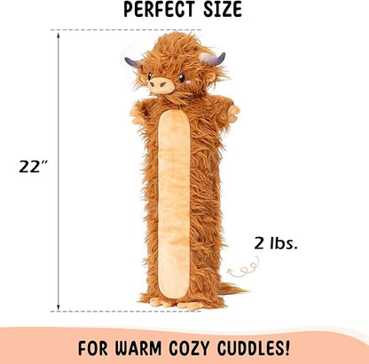 Brown Highland Cow Microwavable & Weighted Stuffed Animals - Unscented Heatable Plush Doll, Cute Cow Plush Toys Gifts for Girls Boys and Kids, Happy Fuel