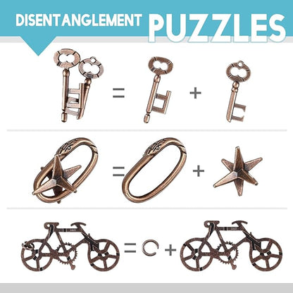 9 PCS Metal Brain Puzzles Fidget Puzzle Mind Challenge - Unlockable Interlocking Puzzles Toys Gift for Adults and Teenagers