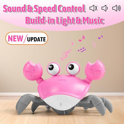 Crawling Crab Baby Girl Toy: Tummy Time Toys for Infant 3 6 9 12 18 24 36 Months, Pink Walking Dancing Sensing Crab for Toddler Age 1 2 3 4, 1st Music Birthday Gifts for Girls