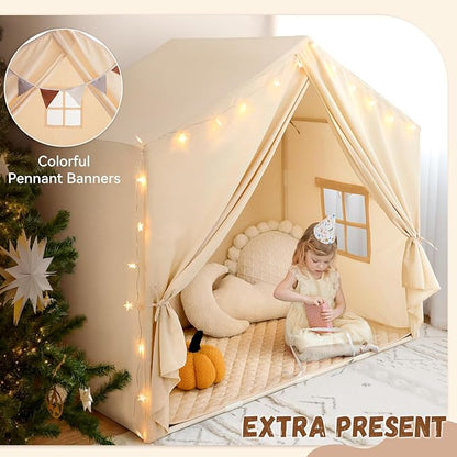 Kids Play Tent with Padded Mat, Large Kids Tent Indoor Play Cottage, Play House Playhouse Castle for Girls Boys