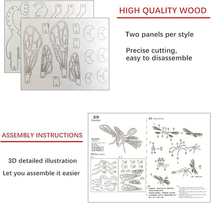 3D Wooden Insect Puzzle - 6 Piece Set Insect Animal Skeleton Assembly Model Puzzle - DIY Wooden Crafts 3D Puzzle - STEM Toys Gifts for Adults & Teens Birthday Gifts Christmas