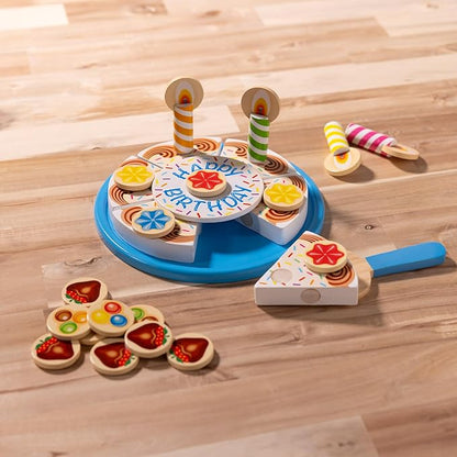 Melissa & Doug Birthday Party Cake - Wooden Play Food with Mix-n-Match Toppings and 7 Candles