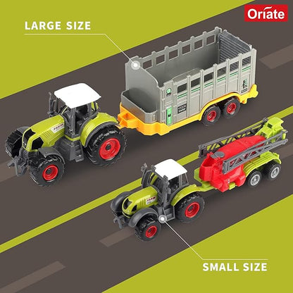 Oriate Farm Tractor Toys Vehicle with Animals & Activity Play Mat, 38Pcs Educational Realistic Kid's DIY Diecast Set, Kids Tractors Trailer Sprayer Cow Animal Toy Birthday Gift