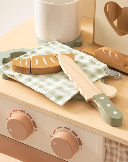 ROBOTIME Play Knife Set, Play Kitchen Accessories, Wooden Kids Play Toy Food – Pretend Play Food Set with Cutting Board, Wooden Fruits, Vegetables, and Cooking Tools for Toddlers Boys Girls