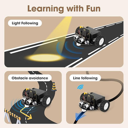 Robotics for Kids Ages 8–12 12-16,ACEBOTT Smart Robot Car Kit Compatible with BBC Micro:bit V2,STEM Toys Coding Robot Kit Compatible with LEGO,Gift for Kids and Teens(Not Included Wireless Controller)