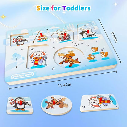 Sound Puzzle, Wooden Pegged Puzzles for Toddlers, 6 Arctic Animals Toys with Fun Sound Effects, Educational Toddler Toys for Kids More Than 12 Months, for Boys & Girls