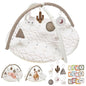 Little Dove Tummy Time Mat with 6 Toys, Macrame Baby Play Mat for Newborn, Baby Gym with 12 Milestone Cards, Stage-Based Sensory and Motor Skill Development Baby Play Gym, Non Slip Mat Washable, Khaki