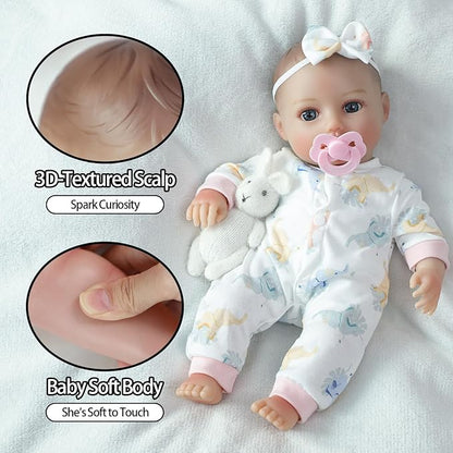 SCOM First Baby Doll Girl - 16 inch Realistic Soft Doll with Accessories, Silicone Real Lifelike Baby with Cloth Body & Vinyl for Kids 3 4 5 6 + Year Old Gifts
