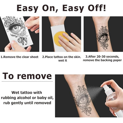Temporary Tattoos for Adults, 47 Sheets Baroque Religious Flower Skull Designs Fake Tattoos, 17 Half Arm tat and 30 Small temp Tattoos
