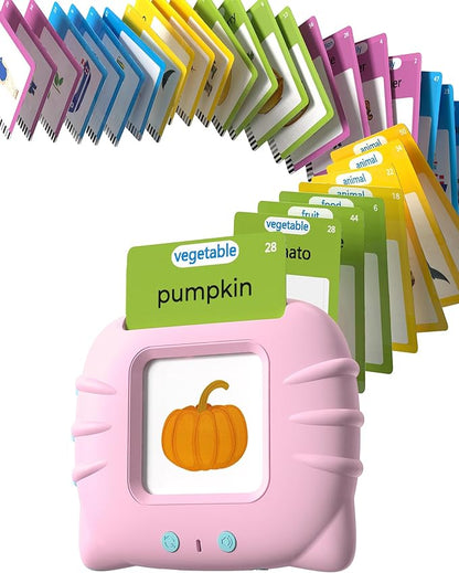 Talking Flash Cards for Toddlers 1 2 3 4 Year Olds, Montessori Language Learning with 224 Words, Pocket Speech Therapy and Autism Playthings, Children's Sensory Educational Device, Pink