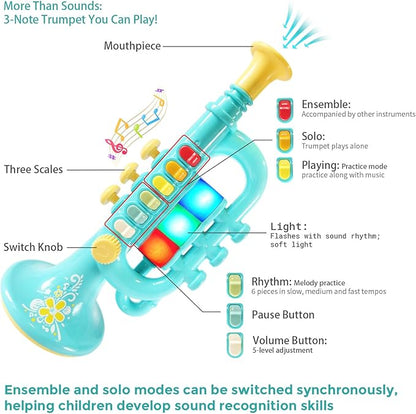 Kids Musical Instruments Toys 3 in 1, Trumpet Harmonica Recorder Set with Storage Bag, Educational Music Toys for Children Ages 3 4 5 6 7, Gifts for Boys Girls