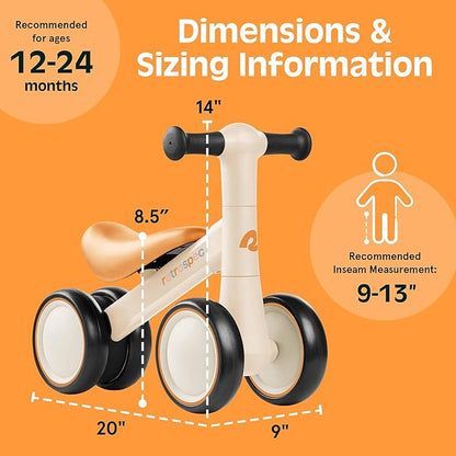 Retrospec Cricket 2 Baby Walker Balance Bike with 4 Wheels - Safe Learning Toy for Ages 12-24 Months - Scratch-Resistant Indoor Outdoor Toddler Riding Toy with Steering Limit & Soft Grips
