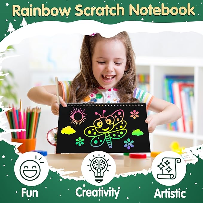 ZMLM Scratch Art Party Favors: 16 Pcs Birthday Gifts Goodie Bags Stuffers Rainbow Scratch Paper Craft Notebooks for Kids 4-8 Classroom Prize Students Back To School Supplies Toy Girls Boys Return Gift