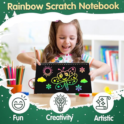 ZMLM Scratch Art Party Favors: 16 Pcs Birthday Gifts Goodie Bags Stuffers Rainbow Scratch Paper Craft Notebooks for Kids 4-8 Classroom Prize Students Back To School Supplies Toy Girls Boys Return Gift