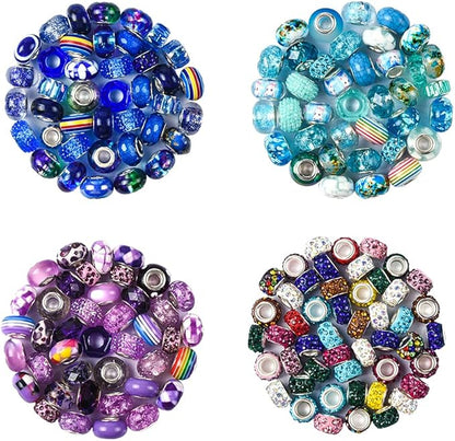 Aipridy Assortment European Large Hole Beads Spacer Beads Rhinestone Craft Beads for DIY Charms Bracelet Jewelry Making (Purple-Lake Blue-Blue)