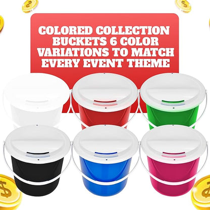 Plastic Street Charity Donation Can Coin Collection Bucket with 2 Security Stickers(Red, 4 Pack)
